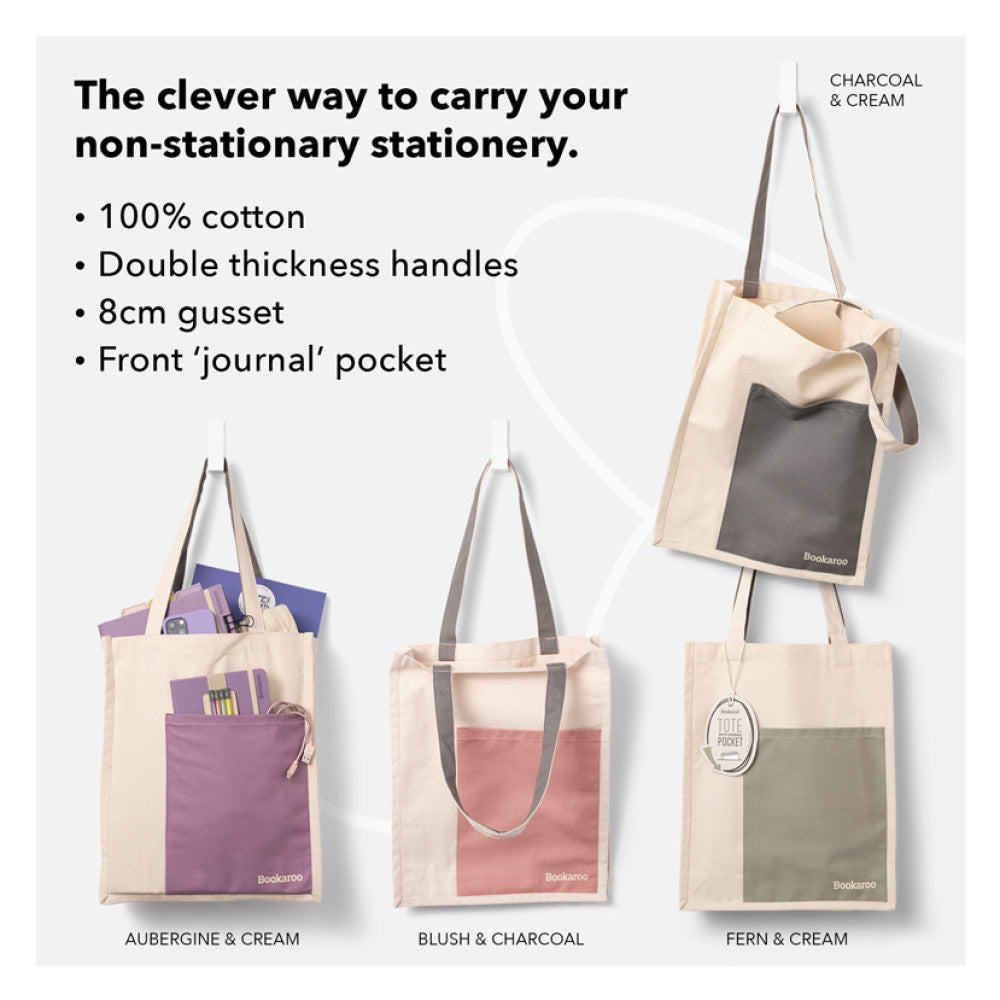 BOOKAROO TOTE BAG - BLUSH AND CHARCOAL - Gift from The Bookhouse Broughty Ferry- Just £16.99! Shop now